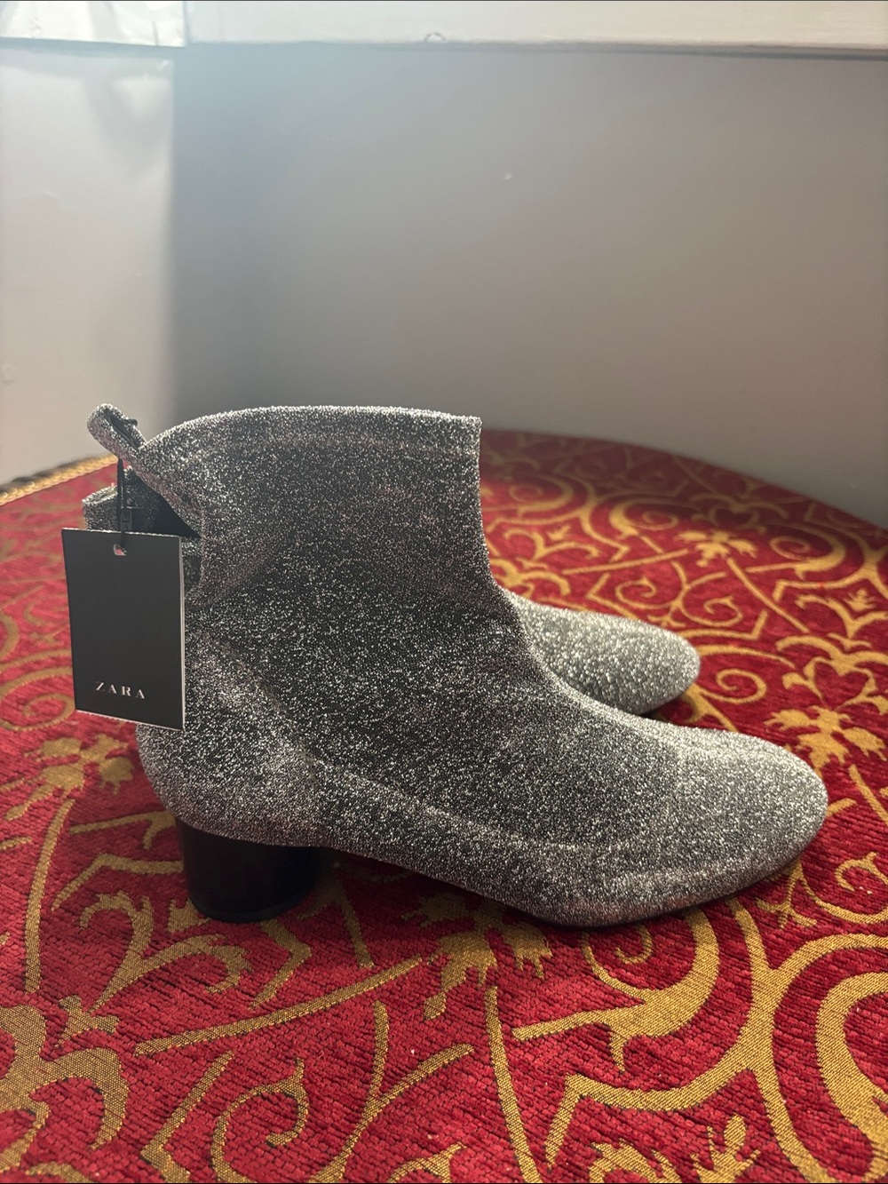 ZARA Silver Glitter Ankle Booties